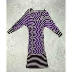Bebe Sweater Dress Womens Small Purple Chevron Stripe Scoop Neck Dolman Sleeve
